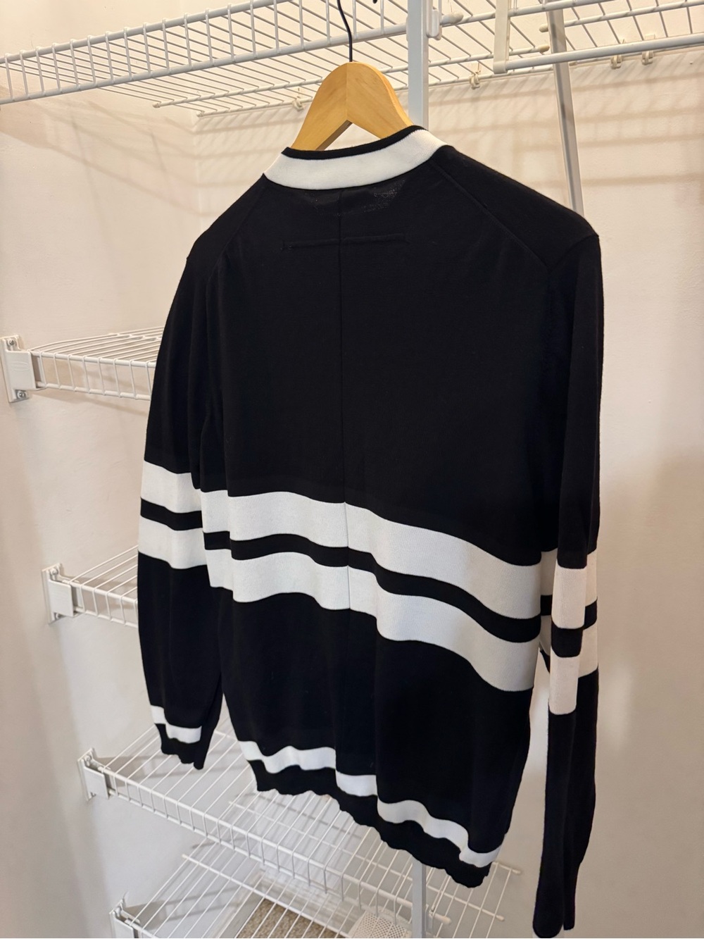 Givenchy Men Lightweight Black and White Striped Crewneck Sweater Medium